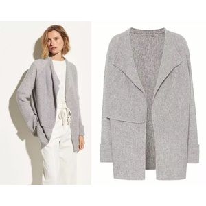 VINCE Grey Drape Front Ribbed Wool Cardigan Jacket